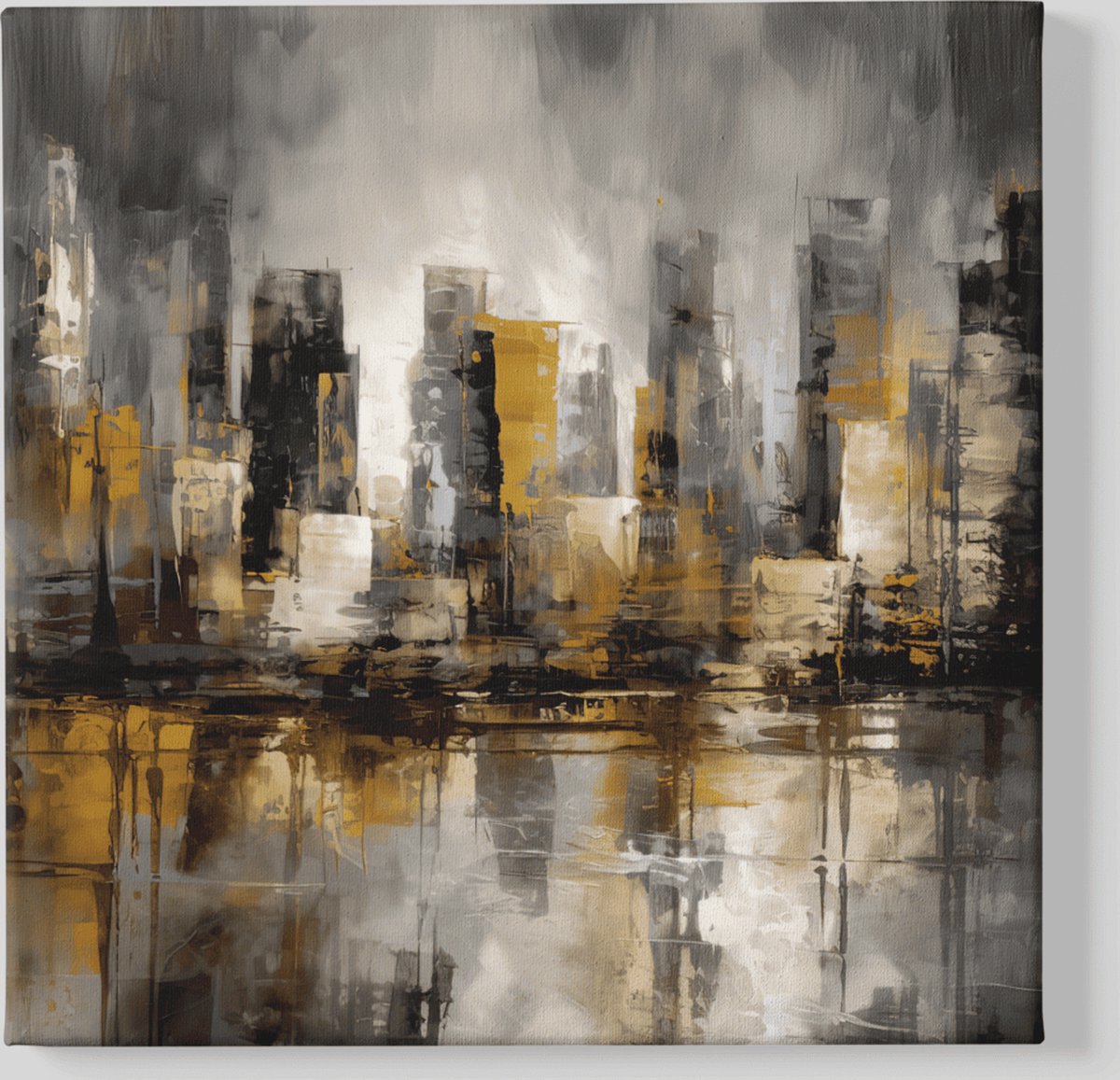 Trendex Global Canvas Schilderij - Abstract - Stad - Vierkant - Wanddecoratie - 100x100x2 cm Bruin