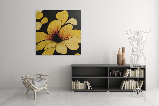 Canvas Schilderij - Gele Bloemen - Wanddecoratie - Op Canvas - 100x100x2 cm