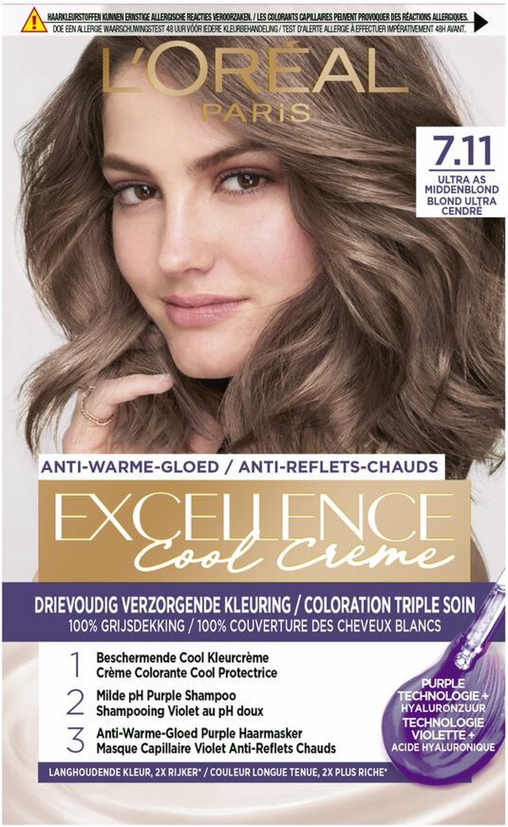 2x L'Oréal Excellence Cool Crème Permanente Crèmekleuring 7.11 - Ultra As Middenblond