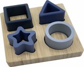 Vormen Puzzel Siliconen Blauw Bamboe - Baby Puzzel - Blokken Puzzel - Vormen Stoof - Montessori Speelgoed - Educatief Speelgoed