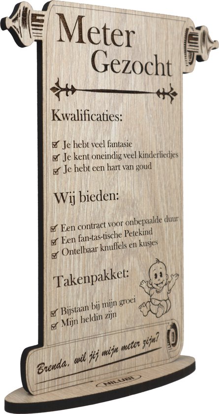 Meter gezocht - gepersonaliseerde houten wenskaart - kaart van hout - geboorte - 17.5 x 25 cm