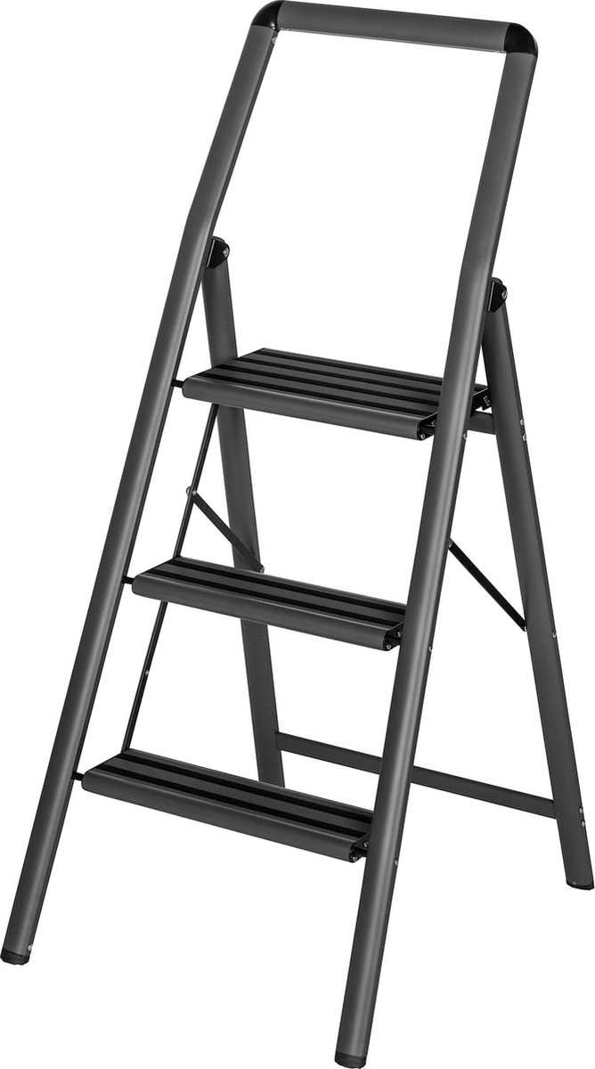 Aluminium vouwladder Compact 3-traps donkergrijs, lichte en antislip huishoudladder, veiligheidsstaande ladder