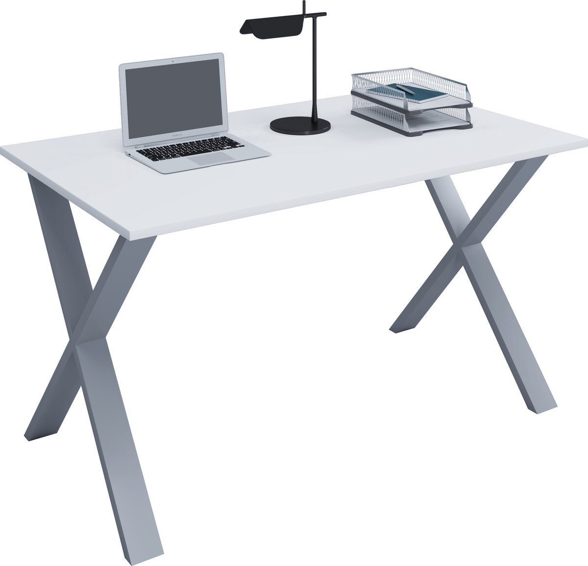 Lona Bureau 140x50 cm X-frame wit/zilverkleurig.