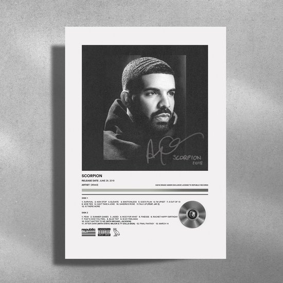 Drake - Metalen Poster 30x40cm - Scorpion - album cover