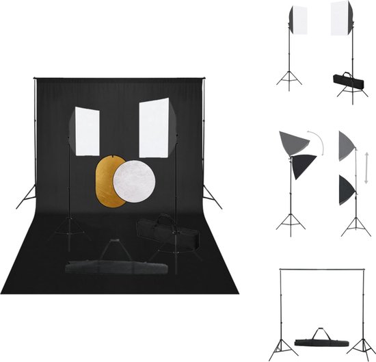 Foto: Vidaxl studioset achtergrondsysteem softboxlampen reflectorset 500 x 300 cm 110 cm reflectordiameter fotostudio set