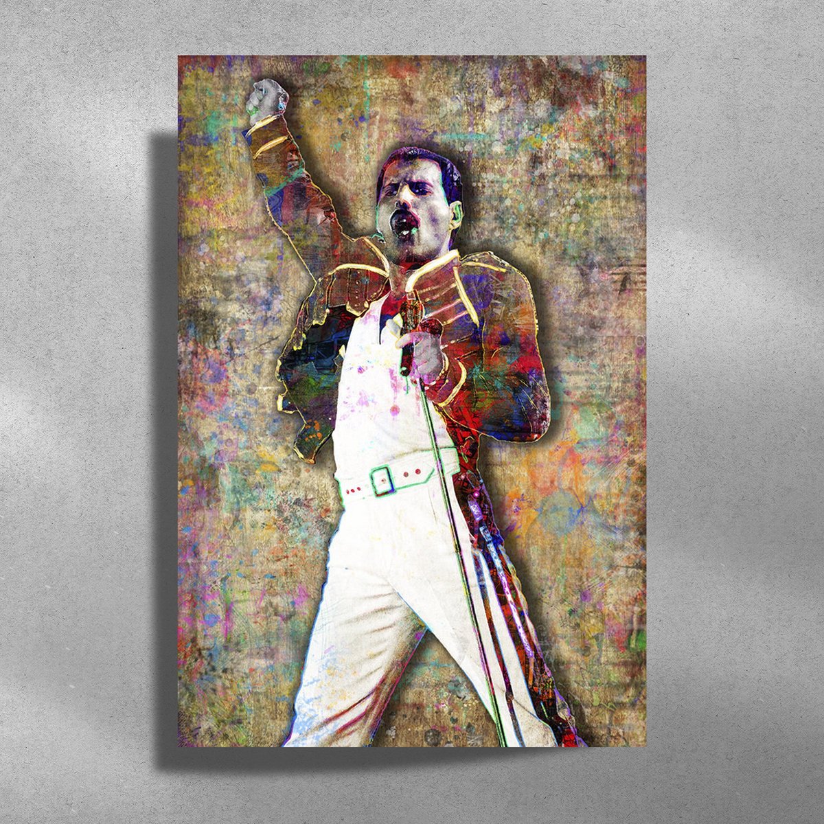 Luxe poster Freddie Mercury - Metalen Poster 40x60cm - Performing Art geel