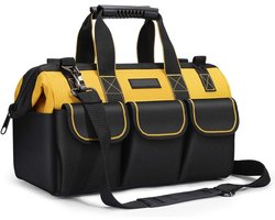Gereedschapstas 17-inch, Organiseer, 36× 17 × 25 cm gereedschapstas, muti-purpose brede open mond tool opbergtas met verstelbare schouderriem gereedschapstas organizer voor thuis doe-het-zelf en apparatuur opslag met schouderriem