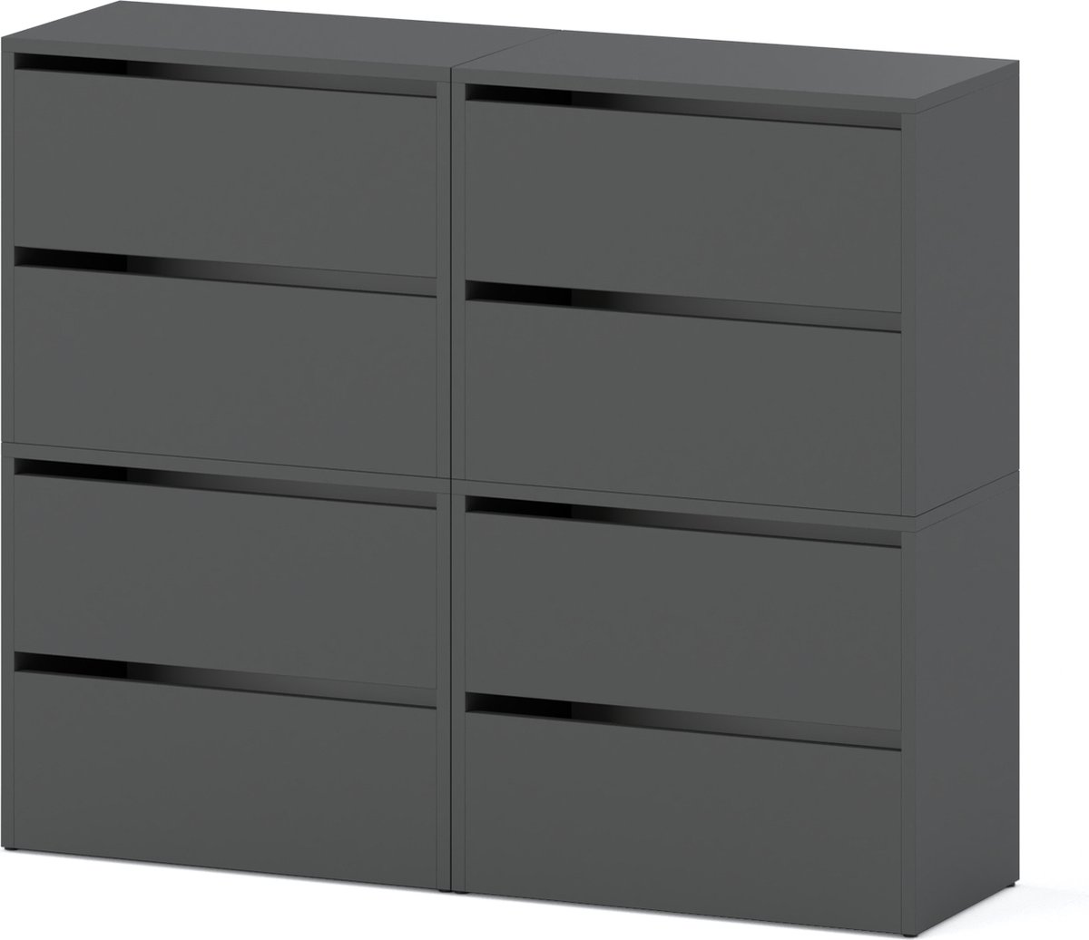 Meubel Square - Schoenenkast STEP - Set van 4 - Grijs - Modulaire schoenenkast zonder handgrepen