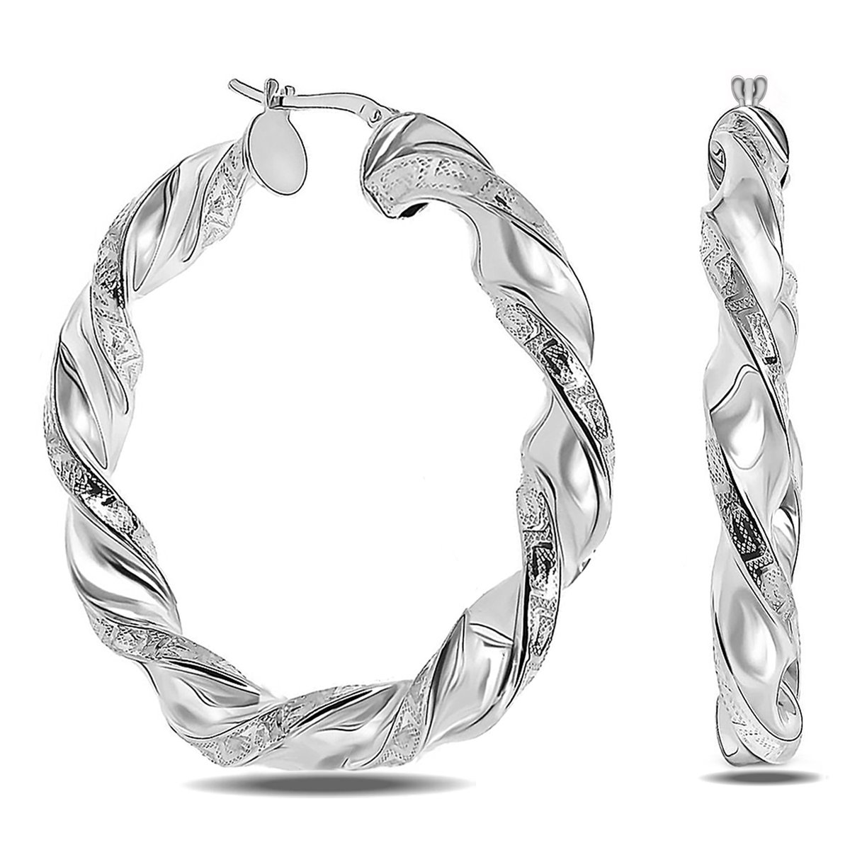 Juwelier Zwartevalk - Zilveren wokkel oorbellen met meander teken 22.217/47mm--