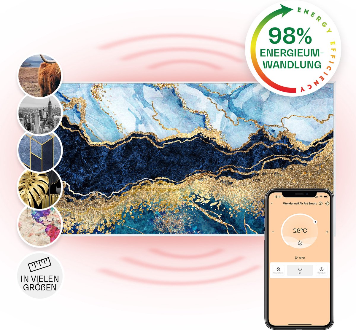 Klarstein Air Art Smart Infraroodverwarming, Infraroodverwarming met IoT/WiFi app-bediening, Openraamdetectie, Infraroodverwarming met thermostaat, elektrische verwarming 700W