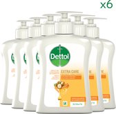 DETTOL Crème Lavante Antibacterieel Douce Sur La Peau - Soin Extra & Hydratation - Miel & Beurre de Karité 250 ml x 6