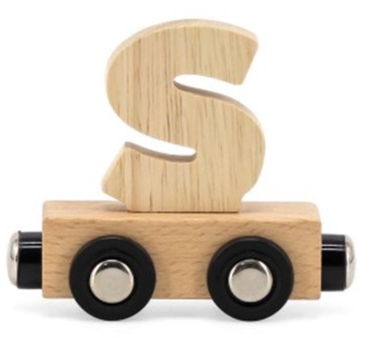 Tryco Houten Naturel Lettertrein Letter S - Letterwagon voor Woorden en Naamtreinen - Stimuleert Creativiteit en Motoriek - Vanaf 3 Jaar