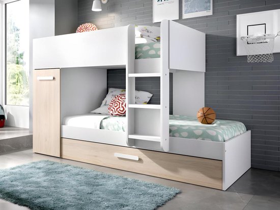 Vente-unique Stapelbed hout natuurlijk licht 90 x 190 cm