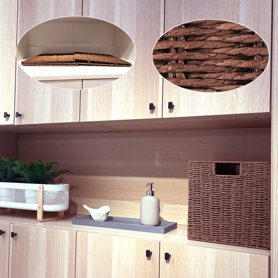 Vagusicc Kleine rieten opbergmanden, handgeweven papieren touw opbergmanden, bakken (set van 2), toiletpapier kleine rieten manden met handgrepen voor het organiseren van toiletplanken voorraadkast