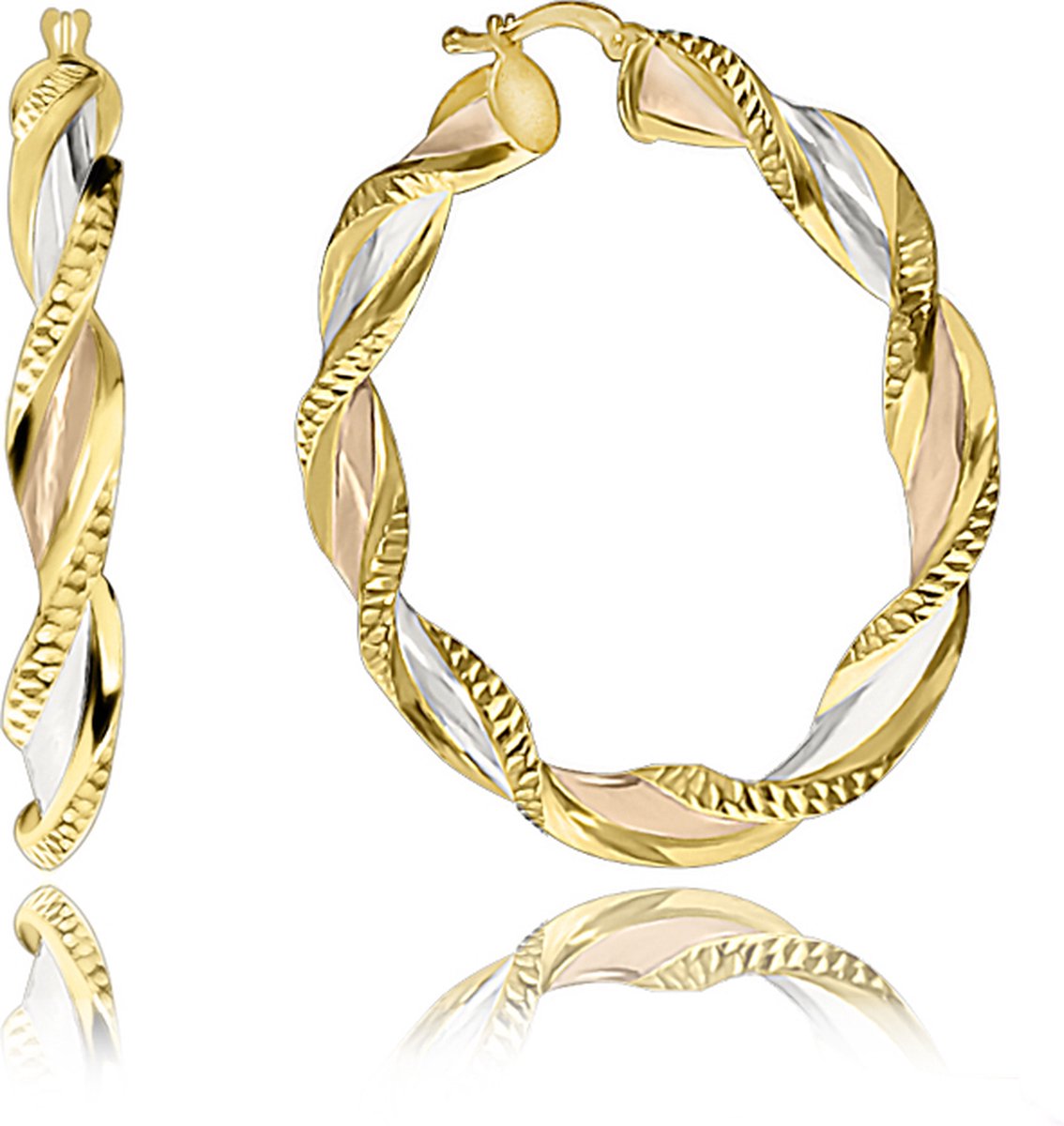 Juwelier Zwartevalk 14 karaat gouden tricolor oorbellen - 12.037/50mm