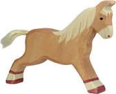 Holztiger Paard, rennend, lichtbruin. 17,5 cm. 17,5 x 2,8 x 13,5 cm.