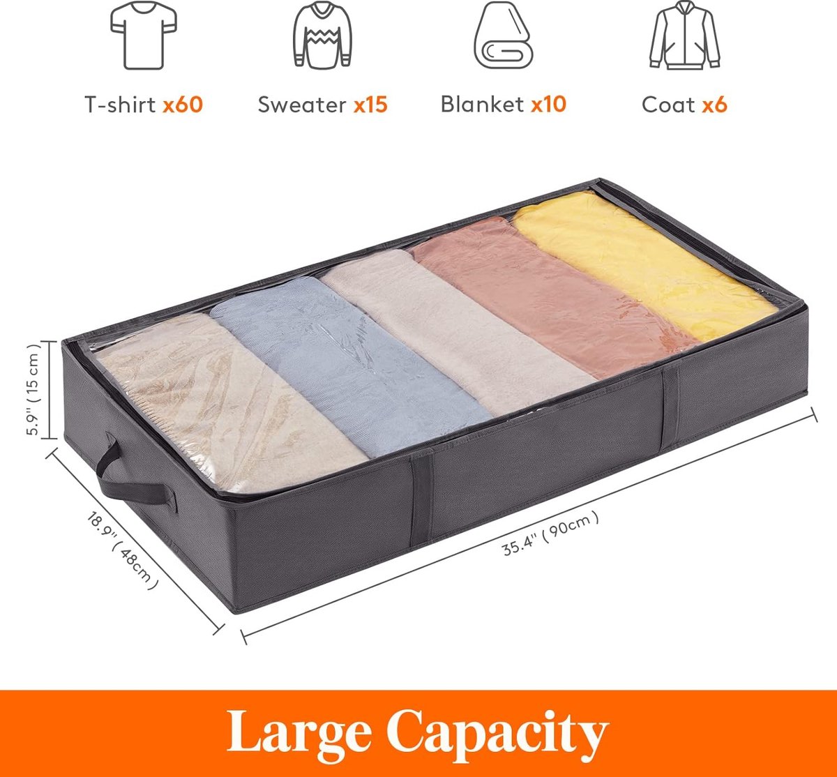 Goodivery ® 3 stuks transparante plastic opbergtassen voor onder het bed, 60 liter Goodivery ® 3 stuks transparante plastic opbergtassen voor onder het bed, 60 liter