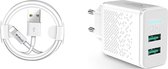 DrPhone - Chargeur ACC02 IQ Smart 2 Port + Câble Lightning vers USB certifié de 2 mètres - 5V 2.4A - Convient pour Apple iPhone / iPad et iPod