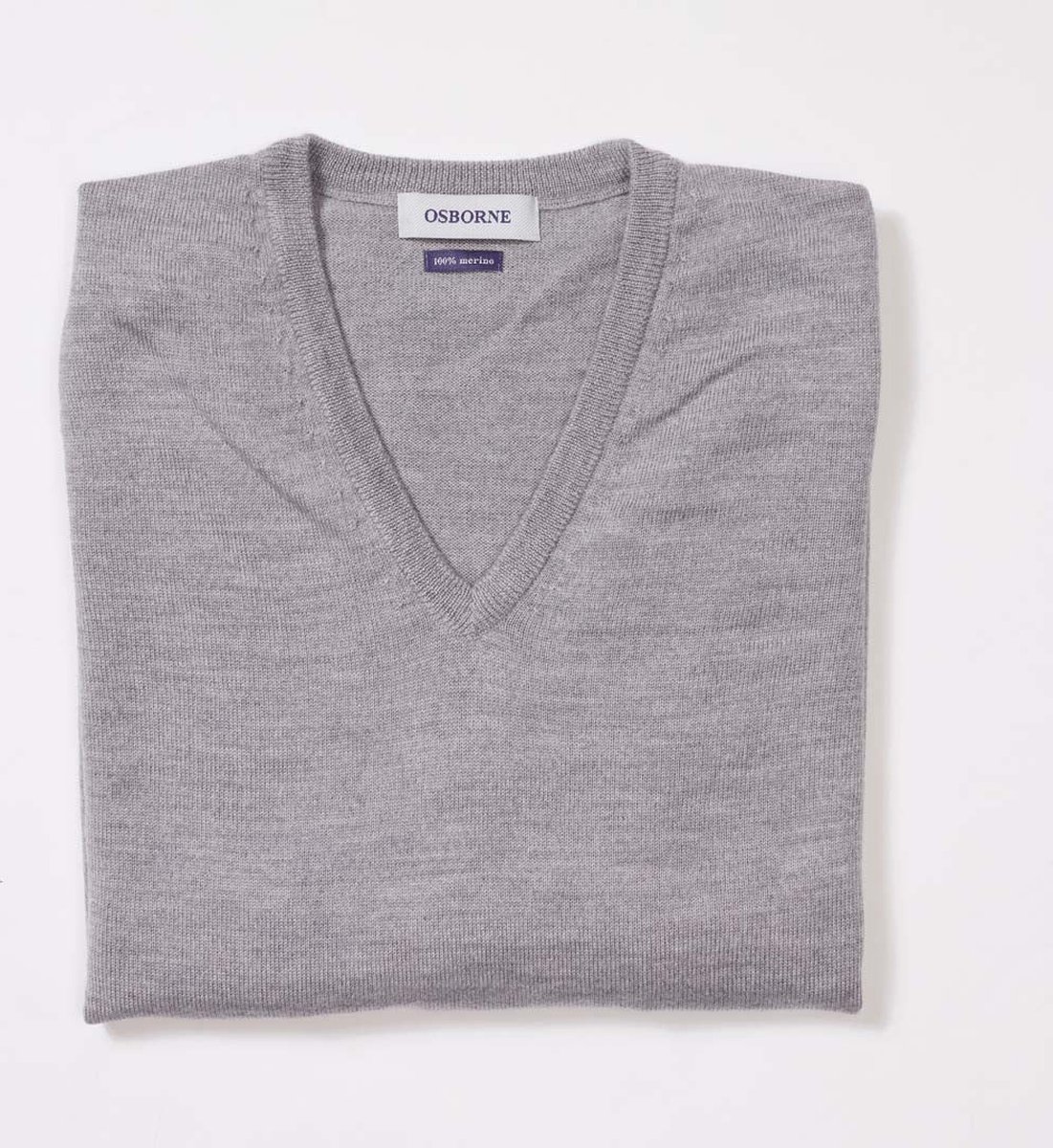 Osborne Knitwear Trui met V hals - Merino wol - Dames - Light Grey - L
