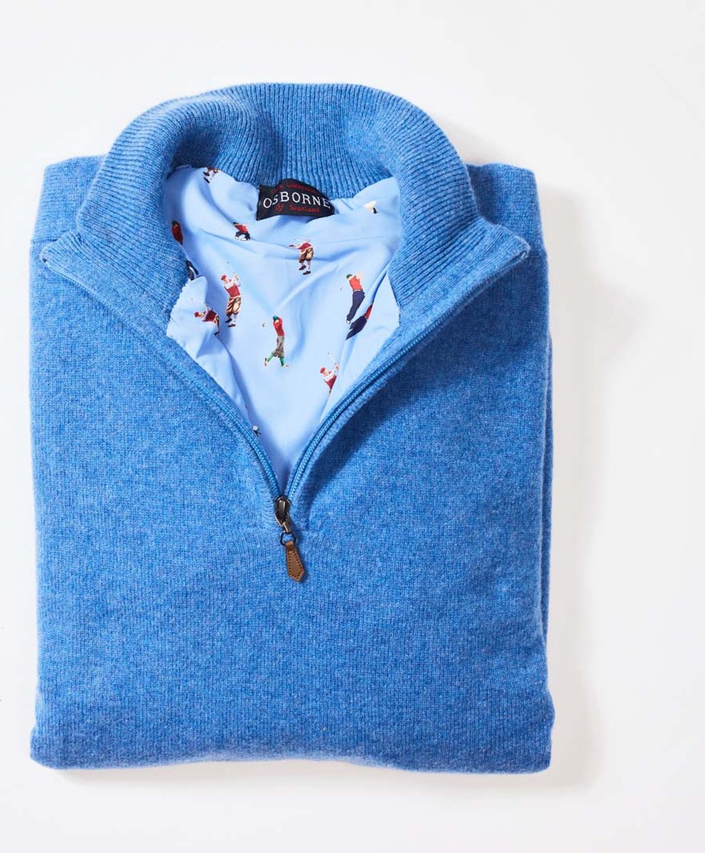 Osborne Knitwear Windstopper trui met halve rits heren - Sweater heren in Lamswol - Pullover Heren - River - Voering met golfprint - 2XL