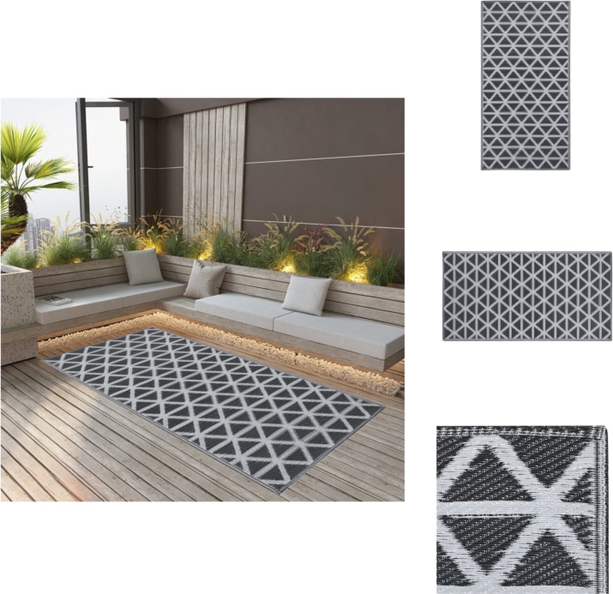 VidaXL Zwarte Tuintapijt Dubbellaagse Jacquard 160 x 230 cm PP-materiaal Buitenkeuken