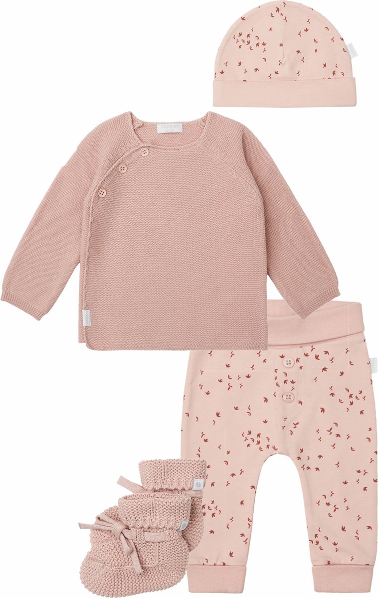 Noppies - kledingset - 4delig - Broek Nicea - Vestje Pino - Mutsje Navar - Gebreide slofjes Nelson - Rose Smoke Roze - Maat 50