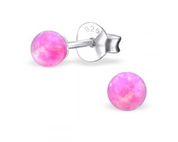 Joy|S - Zilveren parel oorbellen - 4 mm - roze bubble gem synt opaal - oorknopjes