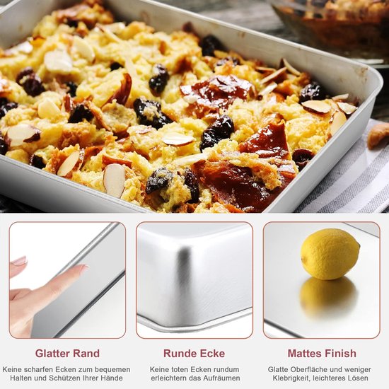 Homikit Bakplaat, roestvrij staal, grote ovenschaal ovenplaat, set van 2, rechthoekige bakvorm, taartplaat met 5 cm diep, voor bakken, braden, serveren, hoogglans gepolijst en vaatwasmachinebestendig