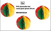 3x PVC decoratie bal rood/geel/groen 20 cm. BRANDVEILIG - Carnaval decoratie feest festival zaal versiering thema feest