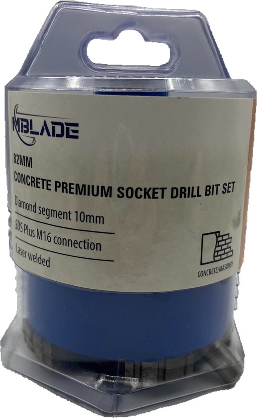 MBLADE 82mm beton premium socket boor set in verpakking.