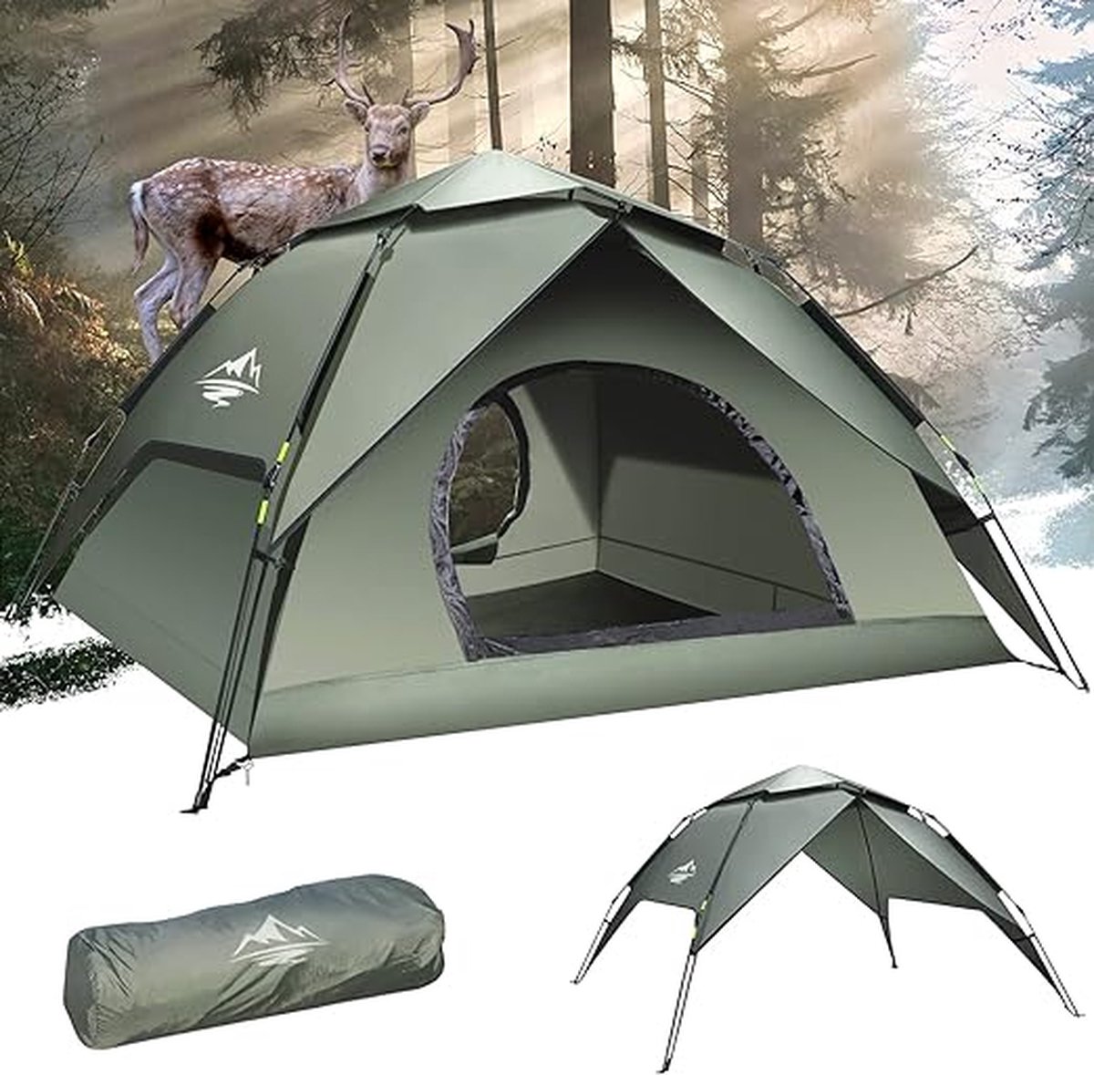 Campingtent, automatische instant tent, 2-3 personen, pop-up tent, dubbellaags, waterdicht en winddicht, ultralichte koepeltent, uv-bescherming, eenvoudige installatie voor trekking, gezinnen