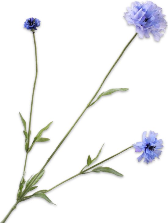 Silk-ka Kunstbloem-Zijden Bloem Korenbloem Tak Blauw-Paars 65 cm Voordeelaanbod Per 2 Stuks