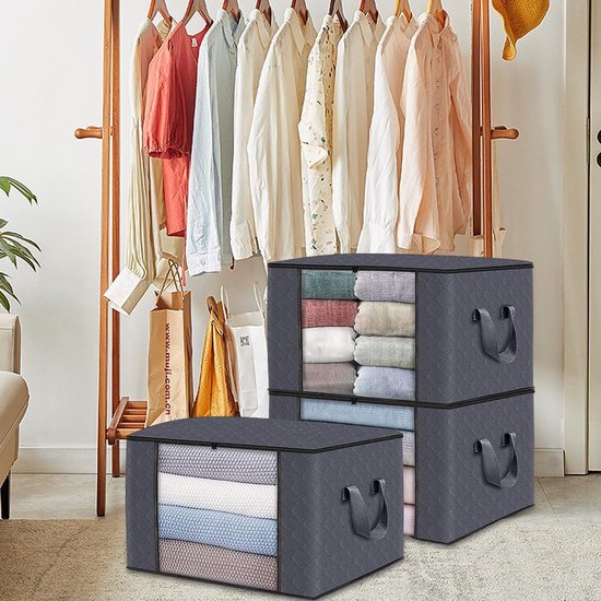 3 stuks - Strata Curve opbergdoos met zwart deksel, 80 liter, 80 x 40 x 37 cm - transparant