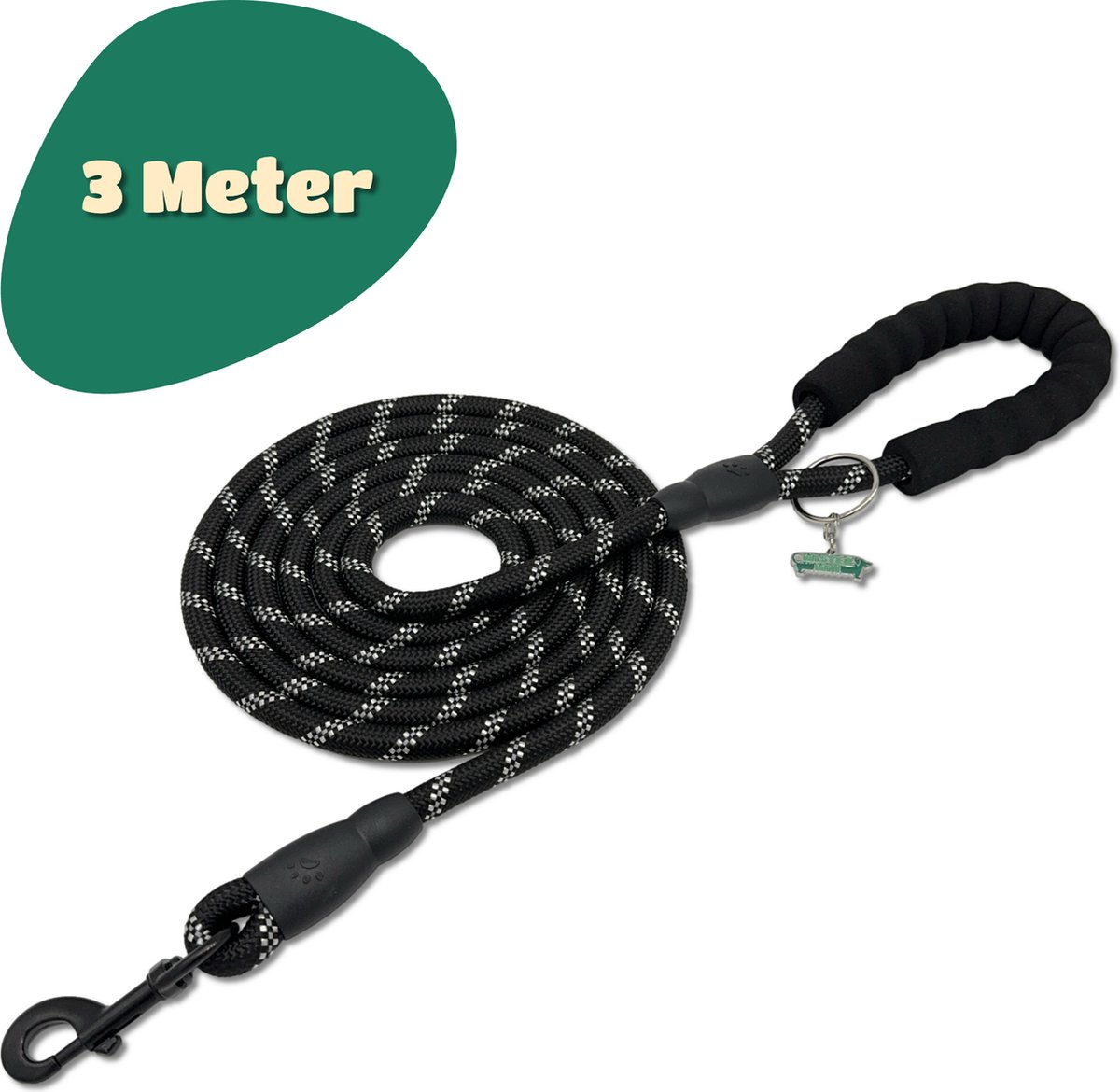 Mister Mill Reflecterende Hondenriem 3 Meter Zwart - Honden Riem - Hondenlijn - Honden Lijn - Riem middelgrote hond - Riem grote hond