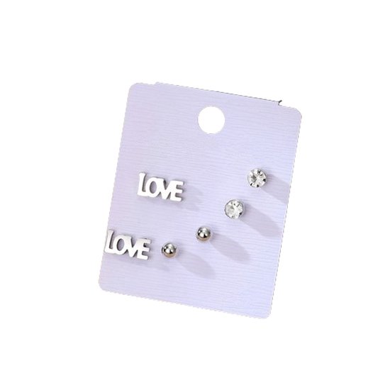 Plux Fashion Love Oorbellen 3 Set - Zilver - Sieraden - Oorbellen - Oorstekers - Sieraad Set - Valentijn Set - Sieraden Cadeau - Jewellery Set - Valentine Set - Duurzame Kwaliteit - Valentijn