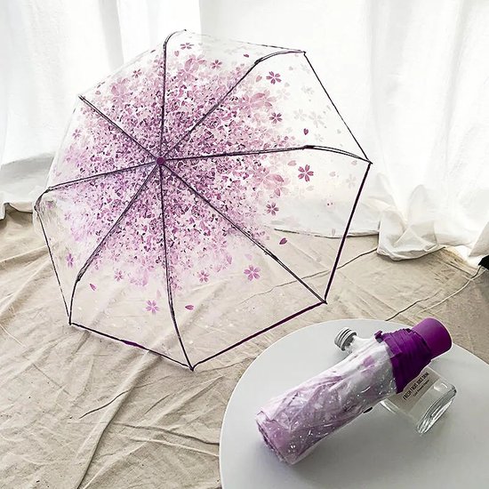 Avoir Avoir®-Parapluie coréen élégant-Violet-Motif de fleurs de cerisier japonais-Imperméable et coupe-vent-Poignée longue-Taille compacte-Protection contre la pluie-Achetez maintenant sur Bol.com