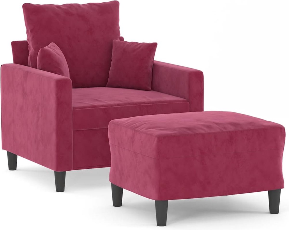 vidaXL Fauteuil - met - voetenbank - 60 - cm - fluweel - wijnrood