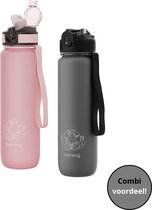 Itstrong® Drinkfles met Rietje - Voor Volwassenen & Kinderen - Waterfles 1 Liter - BPA Vrij - Lekvrij - Sport Bidon - Motivatie Fles