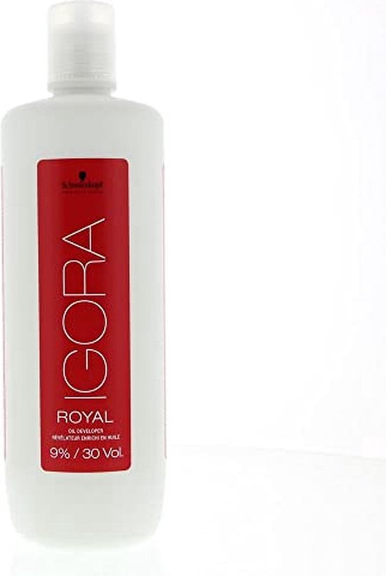 Witte fles met rood label van IGORA ROYAL OIL DEVELOPER 9%/30 Vol.