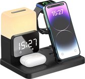 DrPhone FusionStation - 6-in-1 Dockinstation – Klok Funtie - Wekkerfunctie – Ingbouwde Nachtlampje – Geschikt voor IOS Telefoon / IOS Oordoppen / IOS Horloge - Zwart