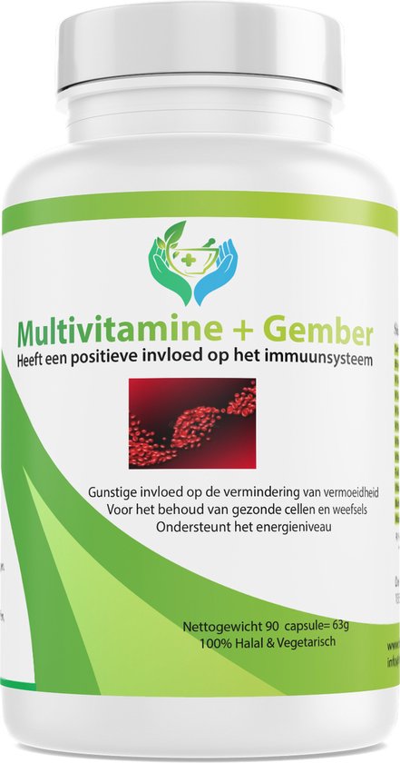 Biologisch Halal Vitamin - Multivitamine + Gember - Goed voor immuunsysteem - 90 Vegetarische Capsules