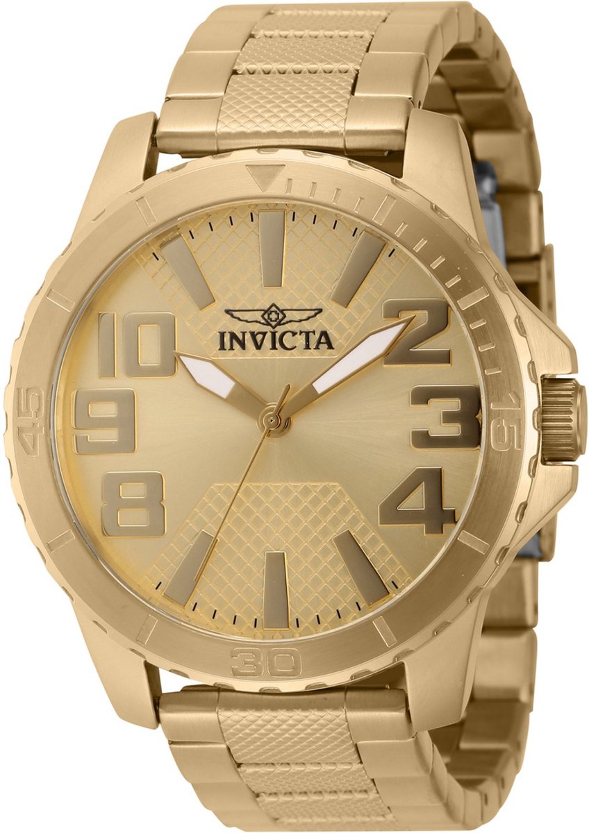 Invicta Speedway 46306 Heren Horloge - Waterdicht - Analoog - Quartz Uurwerk - Roestvrij Staal met gouden Wijzerplaat - 48mm