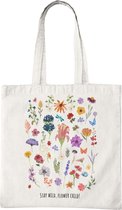Katoenen Tas met Print - Stay Wild Flower Child Design - Tote Bag - Wit