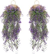 2 stuks hangende mand kunstmatige bloem, kunstmatige bloemen aan de muur, muur gemonteerde kunstmatige bloemen, kunstmatige bloemen buiten, kunstmatige hangplanten voor thuis, tuin, bruiloft (paars)