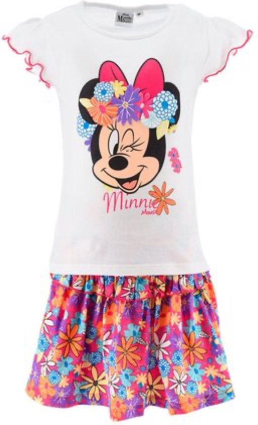 Disney Minnie Mouse Set - Shirt + Rok - Wit/Roze - Maat 98 - Tot 3 jaar