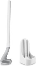 Golf-siliconen toiletborstel lange steel toiletborstel geen dode uiteinden toiletborstel badkamer wc-borstels & houder set (2# wit)