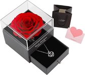 Eeuwige rozen handgemaakte geconserveerde roos sieraden eeuwige echte roos met hart halsketting vrouwen voor Valentijnsdag, Moederdag, verjaardag