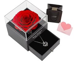 Eeuwige rozen handgemaakte geconserveerde roos sieraden eeuwige echte roos met hart halsketting vrouwen voor Valentijnsdag, Moederdag, verjaardag