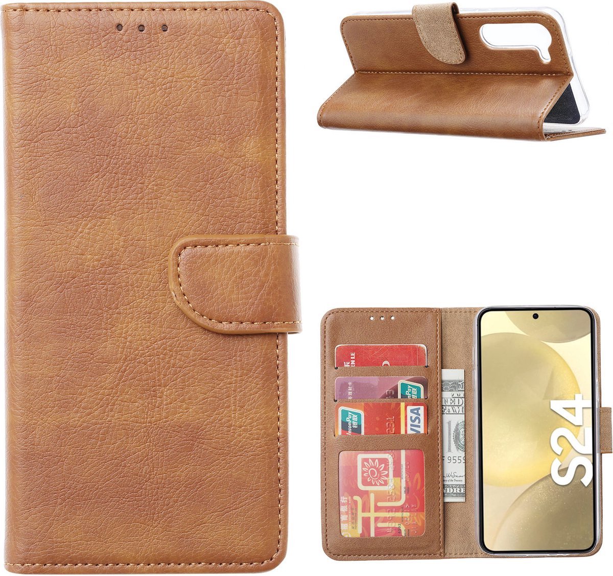 Portemonnee Book Case Hoesje Geschikt voor: Samsung Galaxy S24 - Lichtbruin