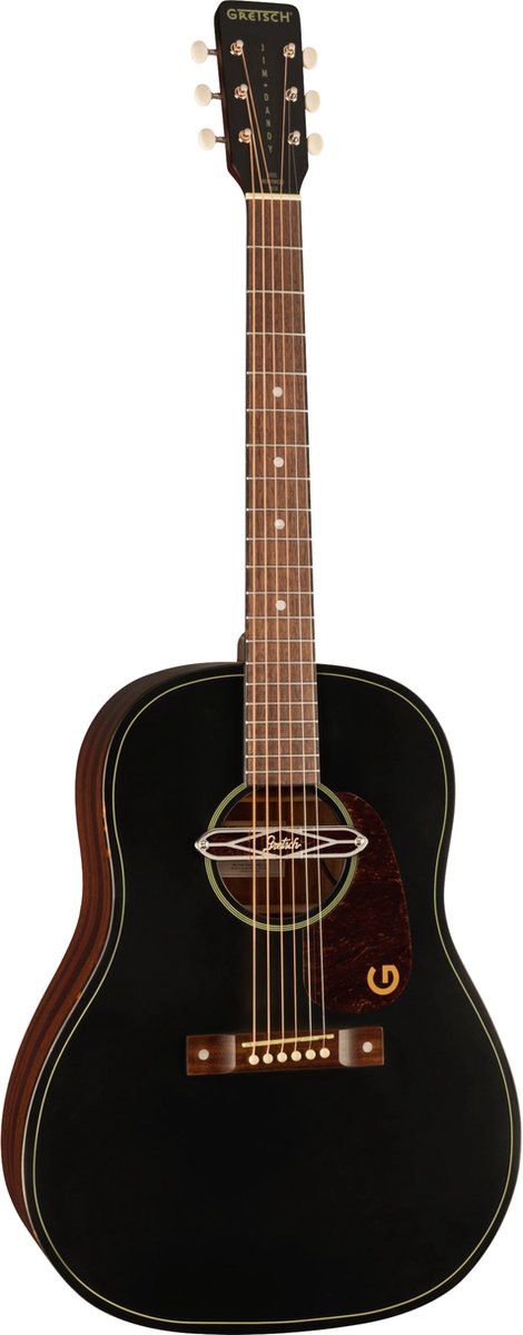 Gretsch Jim Dandy Deltoluxe Dreadnought Black Top WN Tortoiseshell Pickguard elektrisch-akoestische westerngitaar